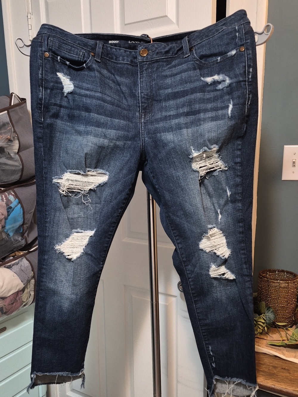 Lane Bryant Dark Blue Distressed Skinny Jeans Sz 18P